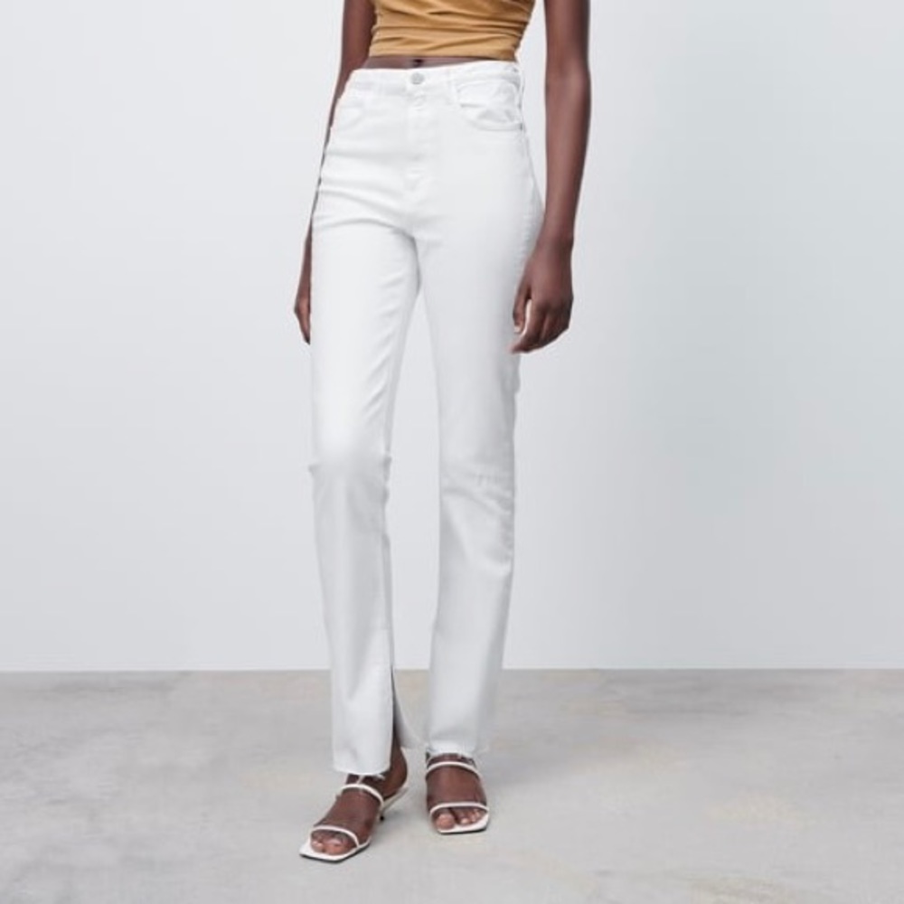 Zara Slim Flared Slitted High Rise Jeans White